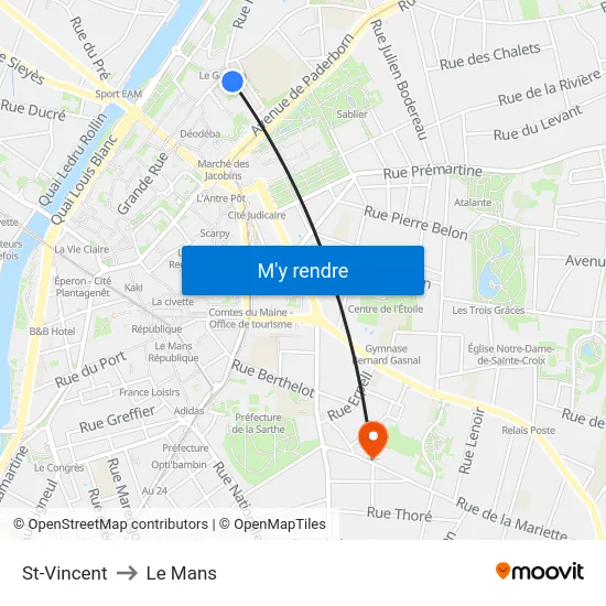 St-Vincent to Le Mans map