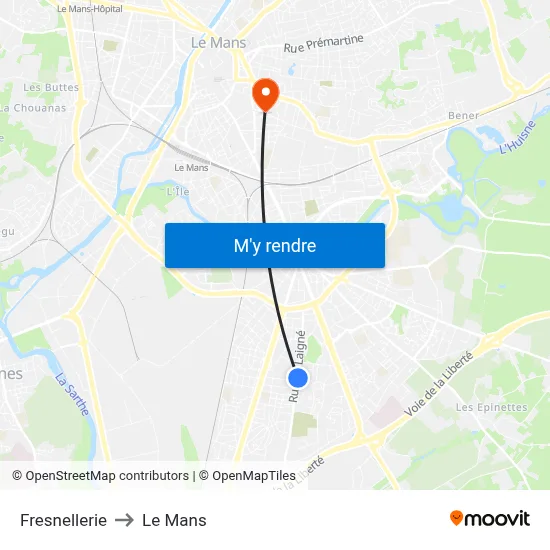 Fresnellerie to Le Mans map