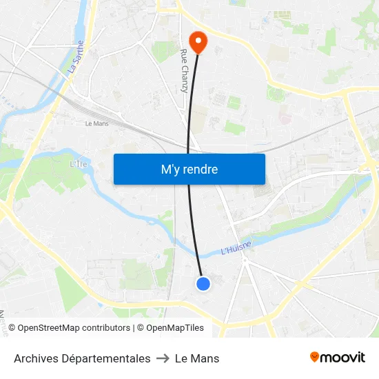 Archives Départementales to Le Mans map