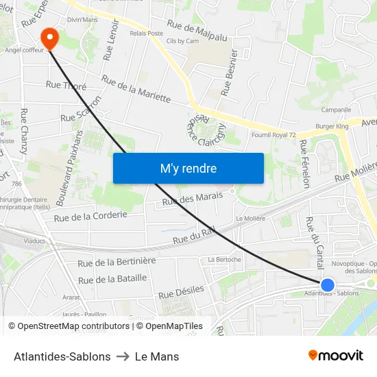 Atlantides-Sablons to Le Mans map