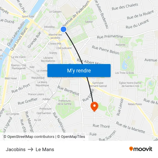 Jacobins to Le Mans map