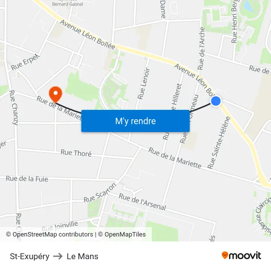 St-Exupéry to Le Mans map