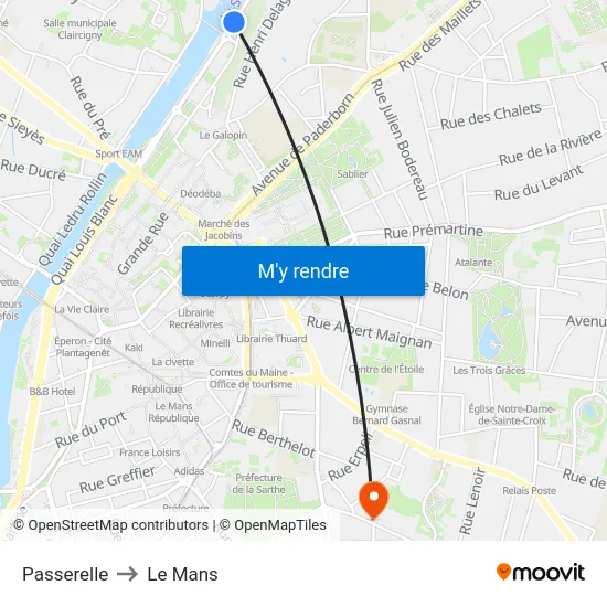 Passerelle to Le Mans map