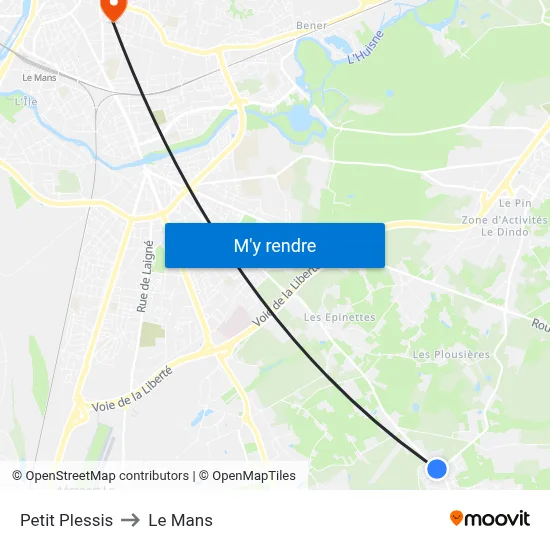 Petit Plessis to Le Mans map