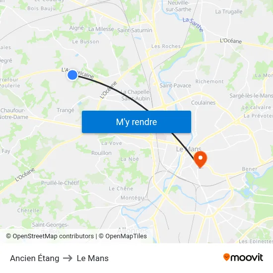 Ancien Étang to Le Mans map