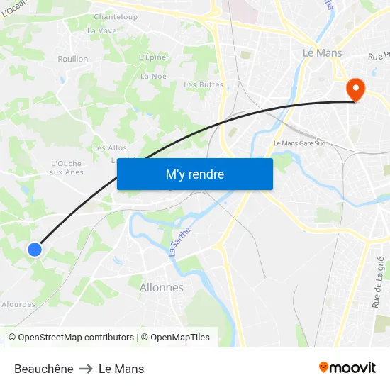 Beauchêne to Le Mans map