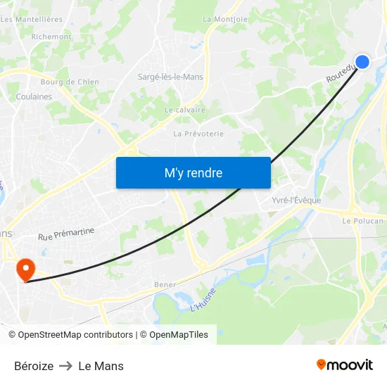 Béroize to Le Mans map