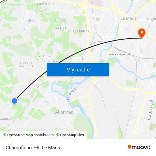 Champfleuri to Le Mans map