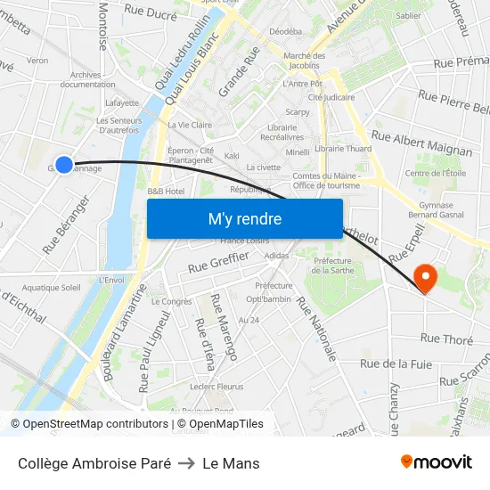 Collège Ambroise Paré to Le Mans map