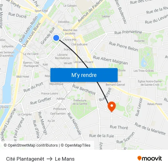 Cité Plantagenêt to Le Mans map