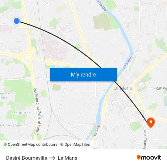 Desiré Bourneville to Le Mans map