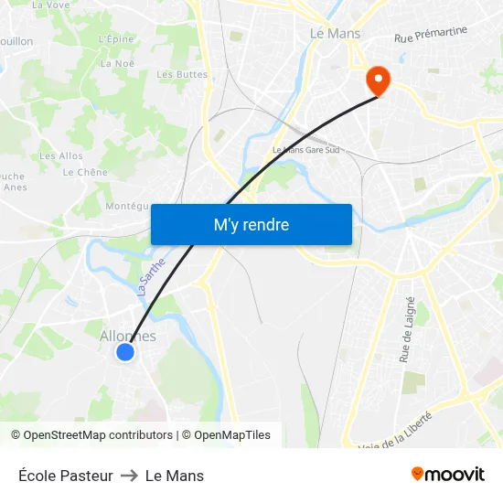 École Pasteur to Le Mans map