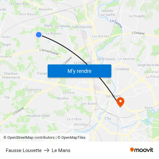 Fausse Louvette to Le Mans map