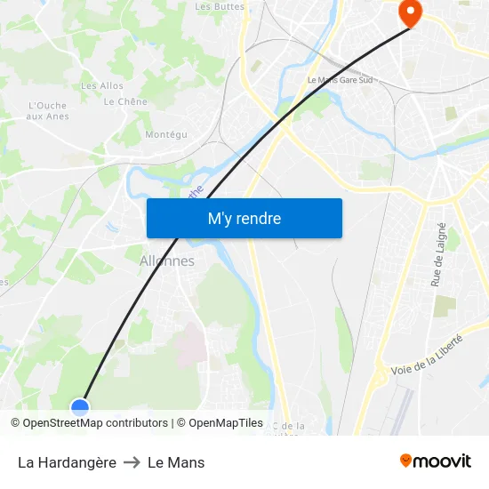 La Hardangère to Le Mans map