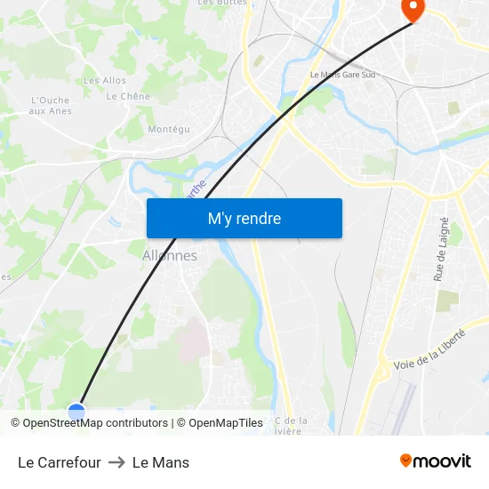 Le Carrefour to Le Mans map