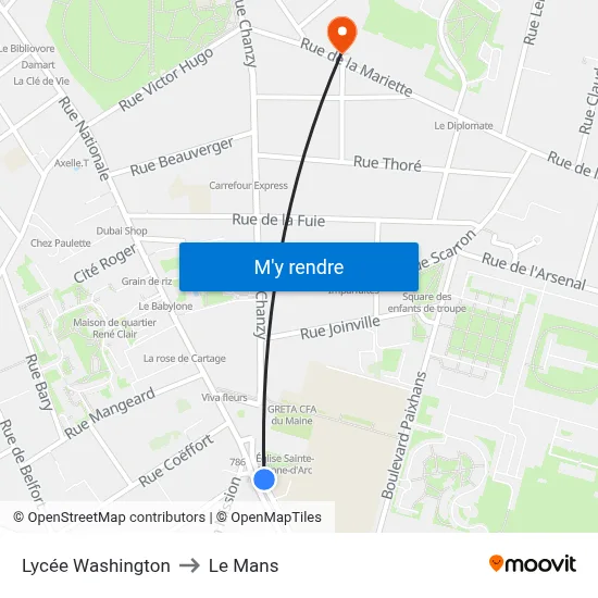 Lycée Washington to Le Mans map