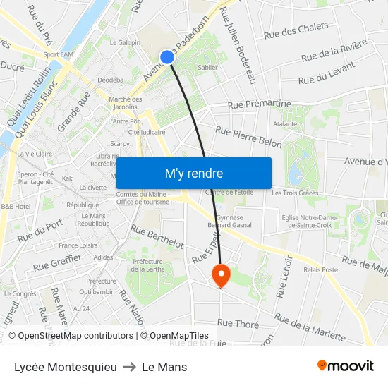Lycée Montesquieu to Le Mans map