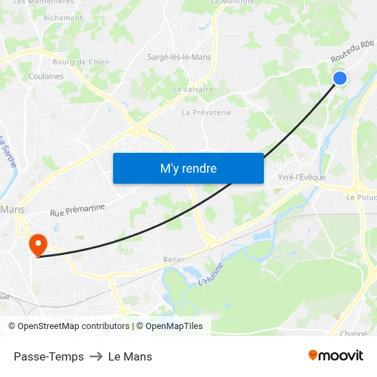 Passe-Temps to Le Mans map