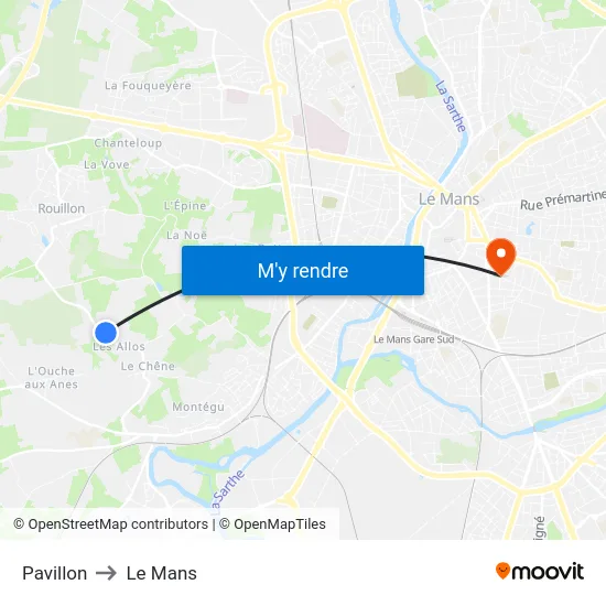 Pavillon to Le Mans map