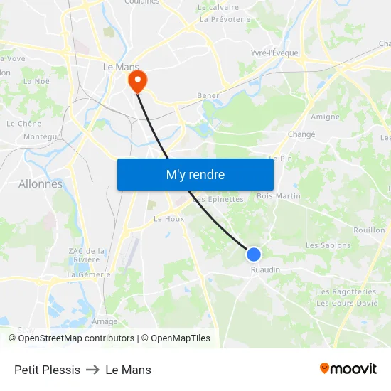 Petit Plessis to Le Mans map