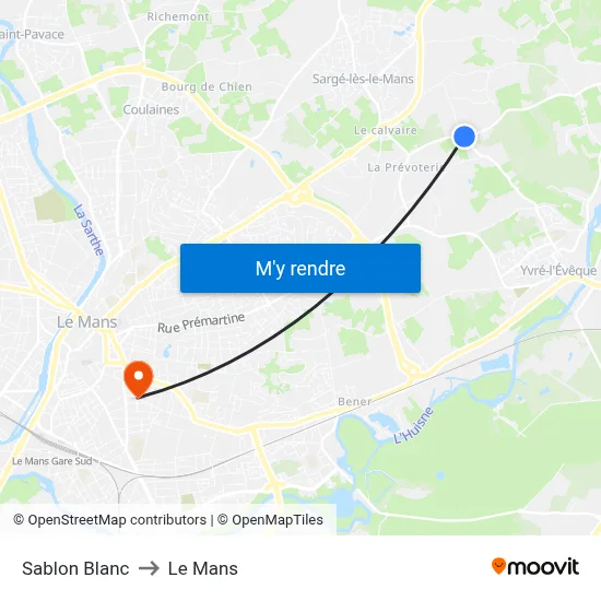 Sablon Blanc to Le Mans map