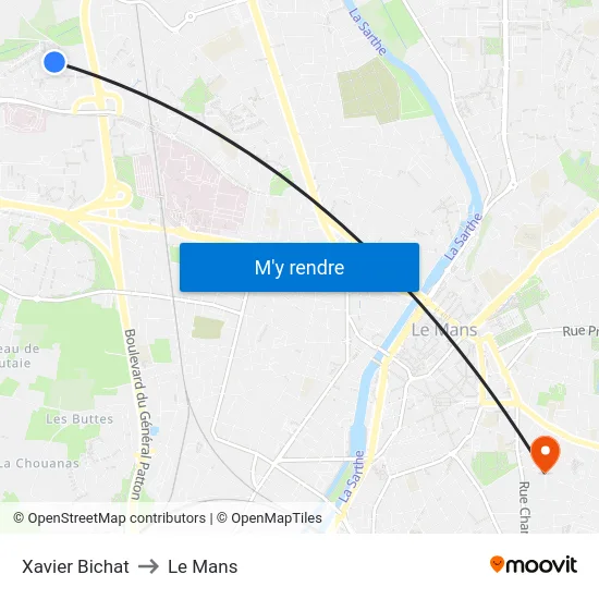 Xavier Bichat to Le Mans map