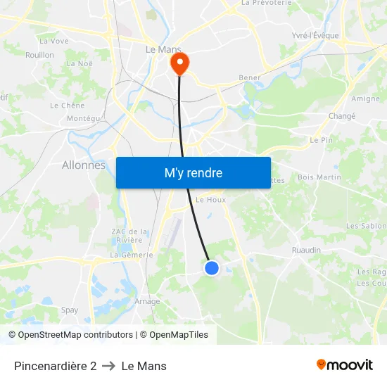 Pincenardière 2 to Le Mans map