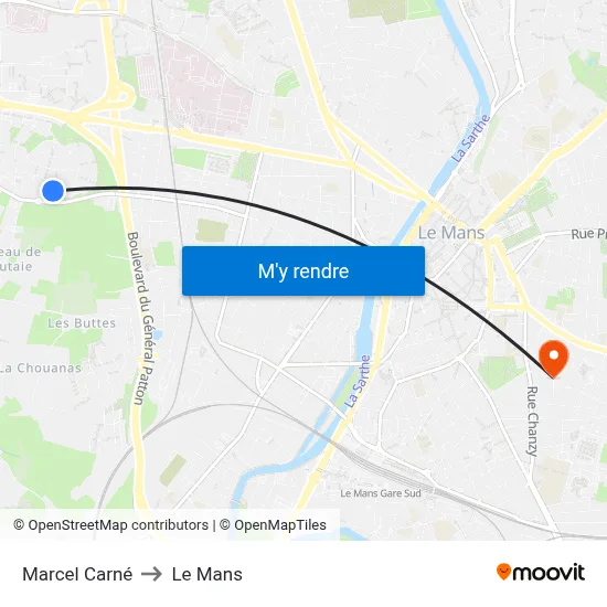 Marcel Carné to Le Mans map