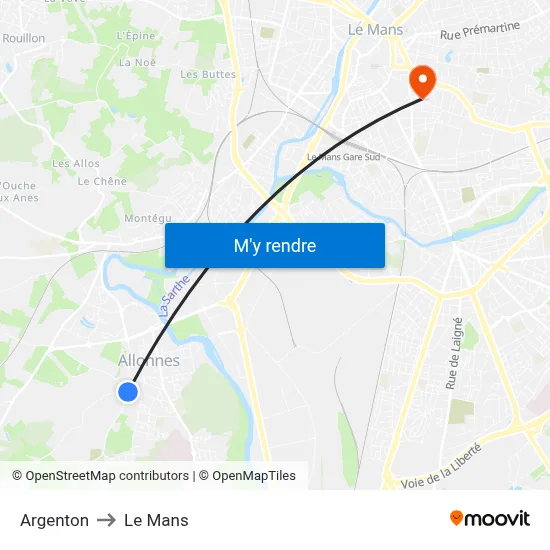 Argenton to Le Mans map
