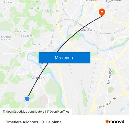 Cimetière Allonnes to Le Mans map