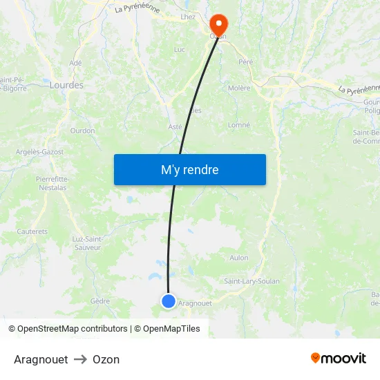 Aragnouet to Ozon map