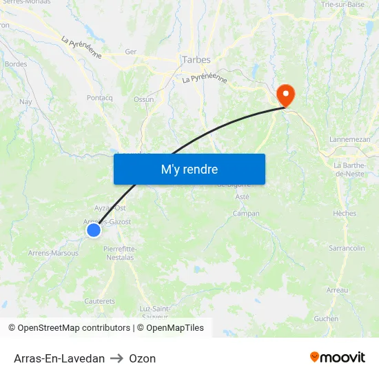 Arras-En-Lavedan to Ozon map