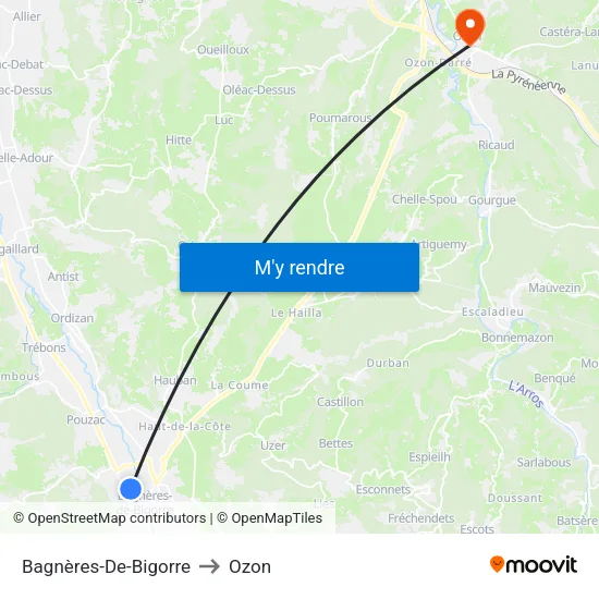 Bagnères-De-Bigorre to Ozon map