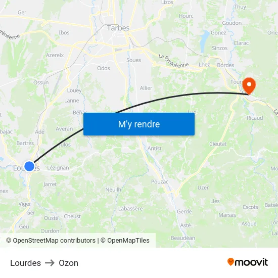 Lourdes to Ozon map