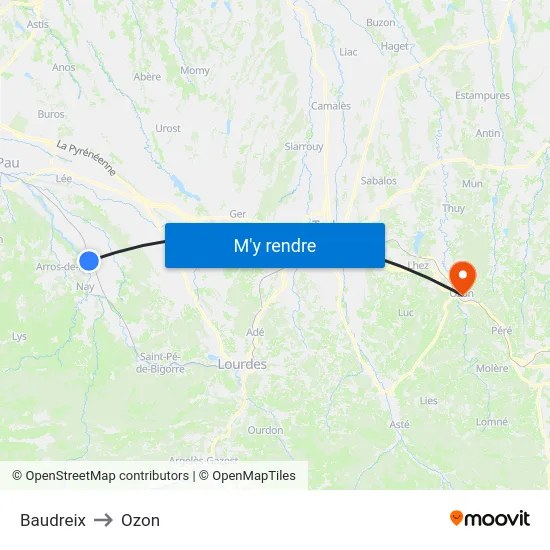 Baudreix to Ozon map