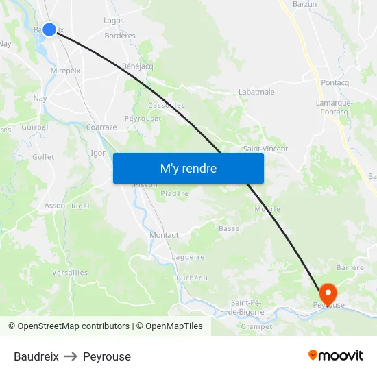 Baudreix to Peyrouse map