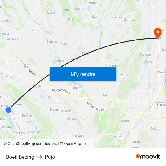 Boeil-Bezing to Pujo map