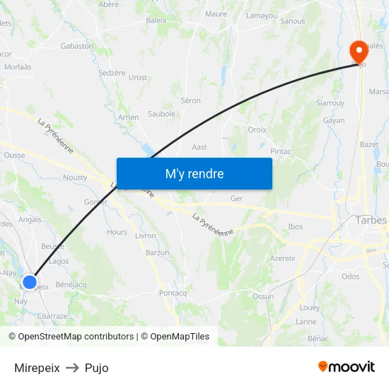 Mirepeix to Pujo map