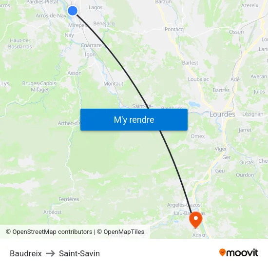 Baudreix to Saint-Savin map