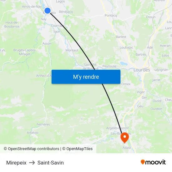 Mirepeix to Saint-Savin map
