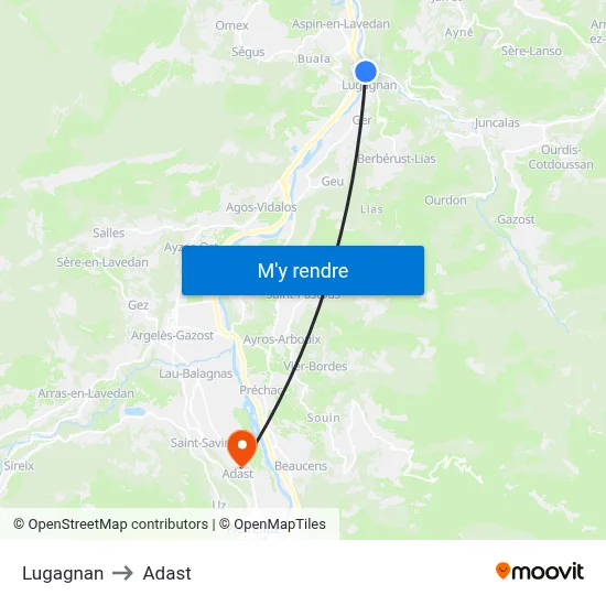 Lugagnan to Adast map
