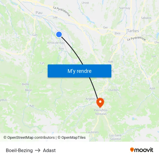 Boeil-Bezing to Adast map