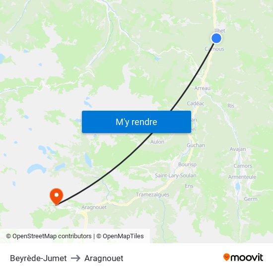 Beyrède-Jumet to Aragnouet map