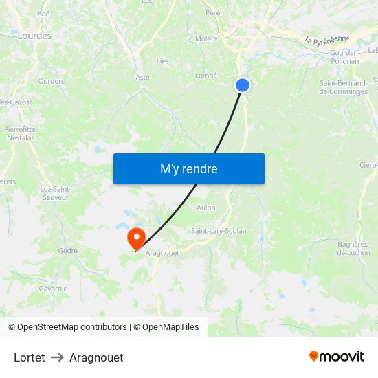 Lortet to Aragnouet map