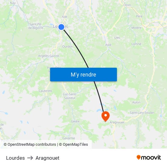 Lourdes to Aragnouet map