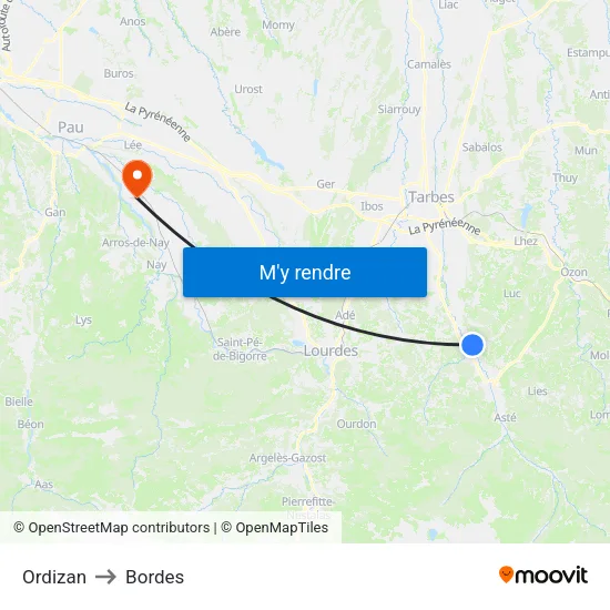 Ordizan to Bordes map