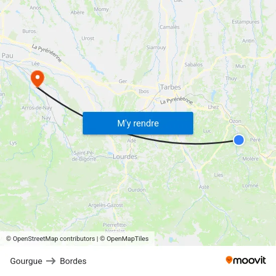 Gourgue to Bordes map