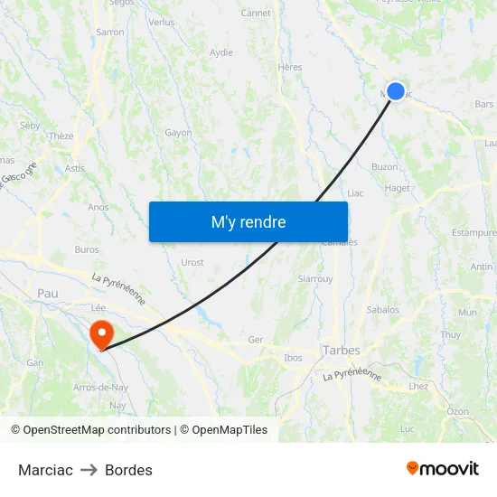 Marciac to Bordes map