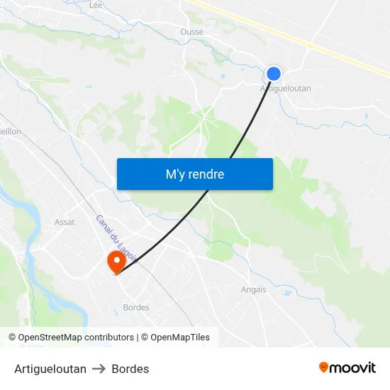 Artigueloutan to Bordes map