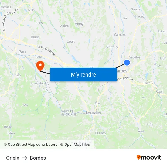Orleix to Bordes map